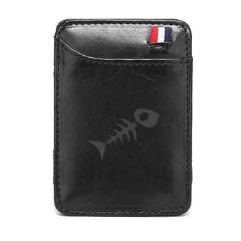 

personality Black Fish Bones Skeleton Leather Wallet Steampunk Men Women Money Clips Punk Card Purse