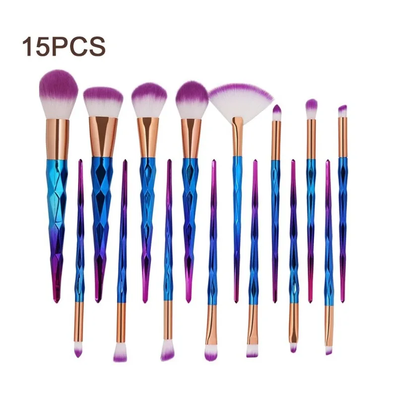 

15PCS Colorful Makeup Brush Set Diamond Style PlasticCompact Size Foundation Blusher Powder Eyebrow Cosmetic Brush Tools