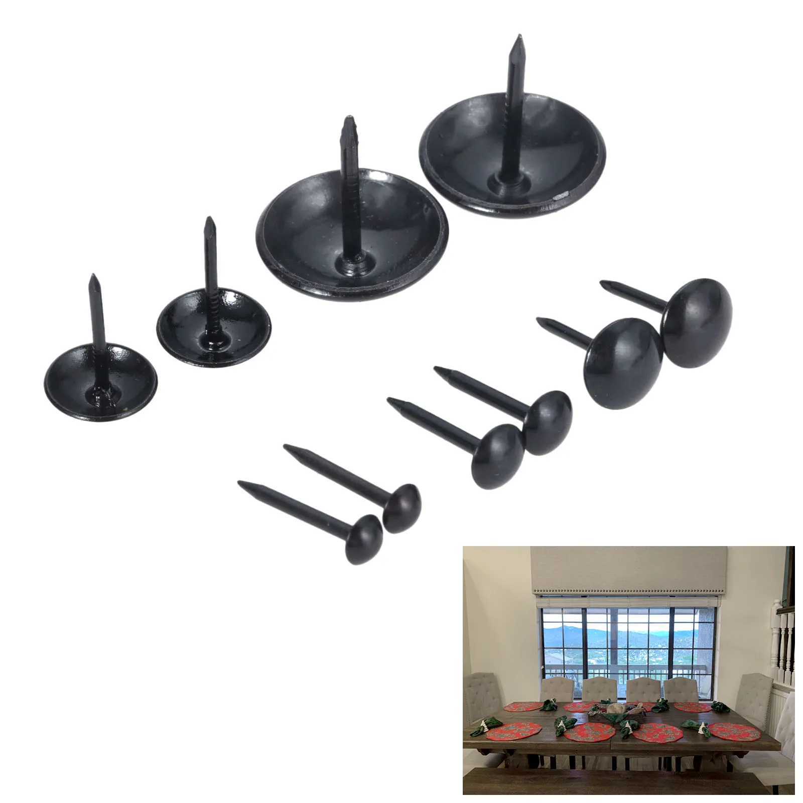 

20/10pcs Black Upholstery Nails Round Head Metal Pushpins Vintage Tacks Stud Jewelry Case Wine Box Sofa Decor 5/7/9/11/19x17mm