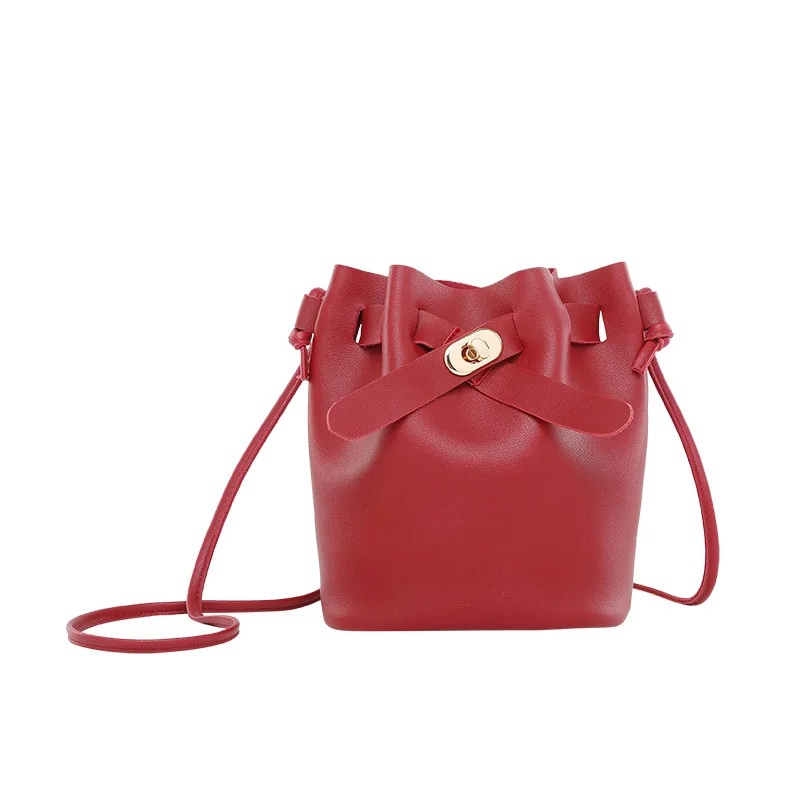 

2018 Summer New Style Versatile Shoulder Bucket Bag Korean-style Fashion Drawstring Buckle Over-the-shoulder Bag GIRL'S Small Sh
