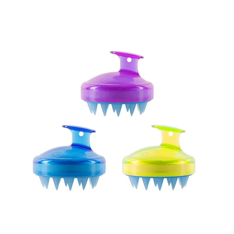 Purple Blue Green Массажная щетка для шампуня, ручная силиконовая кисть для головы, мытья душа, расческа для волос, мини-Расческа для головы меридиан, Массажная расческа, 4 цвета - Цвет: Purple Blue Green
