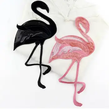 

European style High quality suede flamingo patch embroidery sequins decorated sew on patches for fashion sweatshirt 3 colors