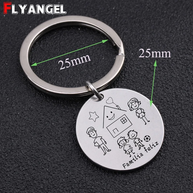 Stick Family Spanish Familia Feliz Keychain Custom Parents and Children Figure Gift for Family House Fashion Simple Bag Charm