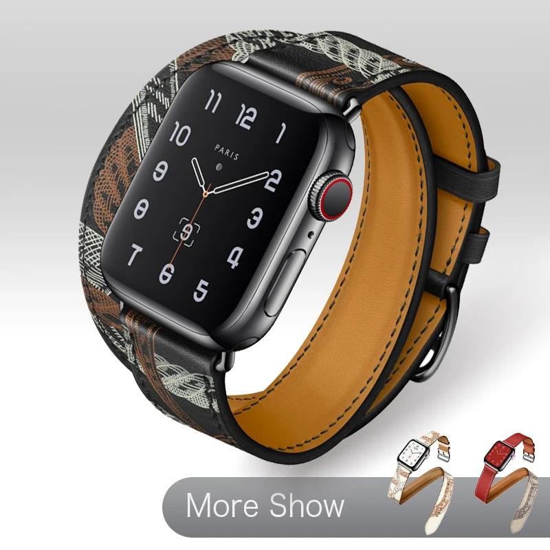 

Double Tour Watch Strap For Apple Watch Series 5 4 3 Watchband Hemer Genuine Leather Wrist Band For Apple Watch 38/42mm 40/44mm