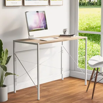 

100*50cm Modern Oak Computer Desk Laptop Table Folding Workstation for Home Working Study Office Simple Wooden Writing Desktop