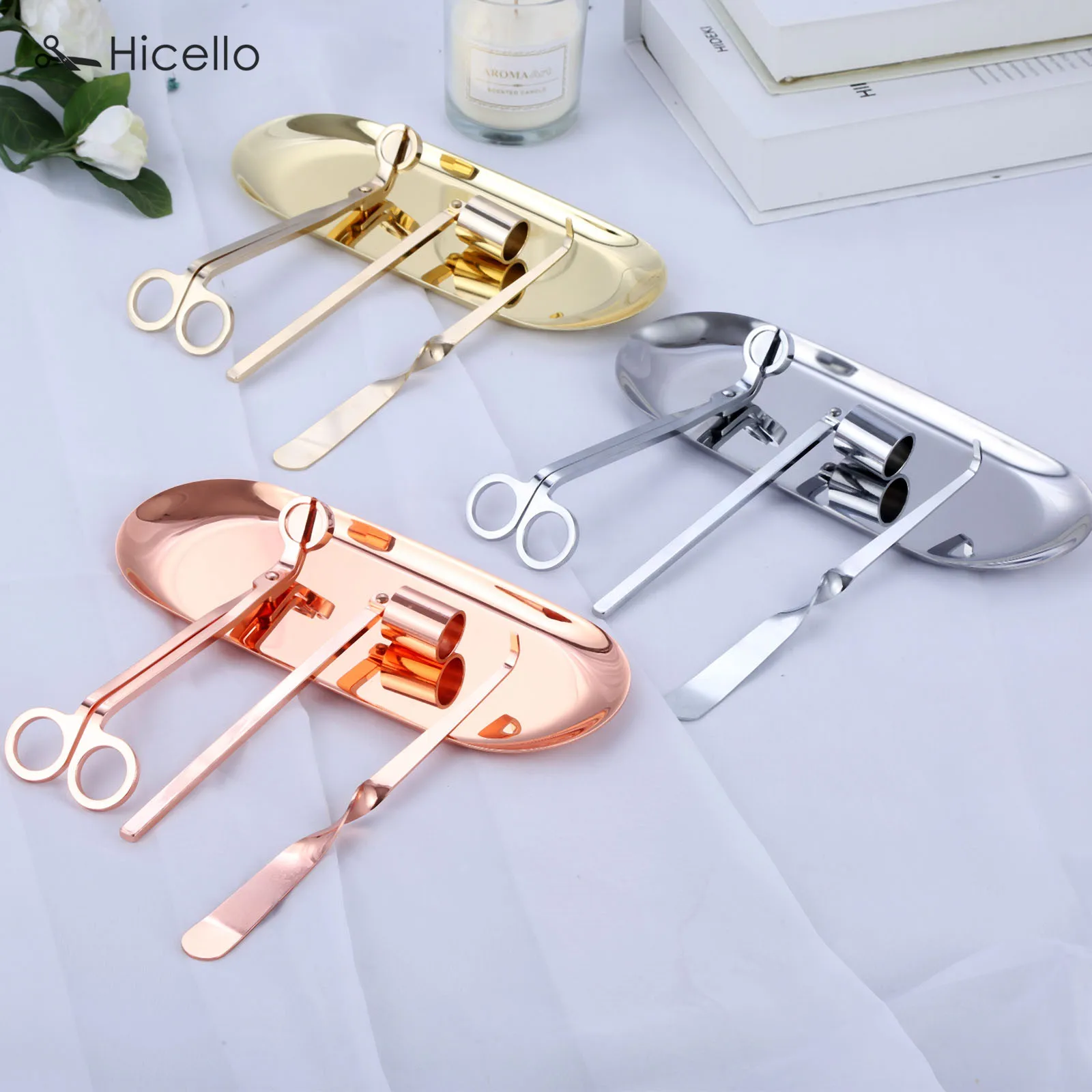 4pcs/kit Candle Accessories Snuffer Trimmer Hook Tray Stainless Steel Wicks Holder Dipper Home Decoration Gold Silver Bronze