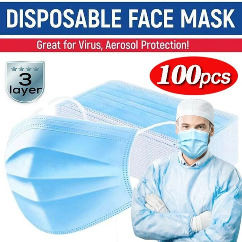 

100pcs Disposable Face Mask 3 Layers Mask Dustproof Mask Thickened Disposable Mouth Mask