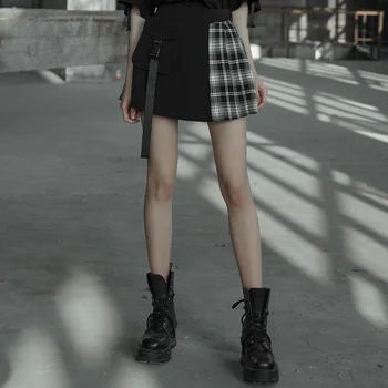 

PUNK RAVE Women's Solid Color Stitching Pliad Detachable Waist-tail Skirt Gothic Future Daily Short Pleated Skirt