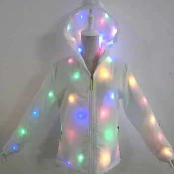 

New Fashion Men Women Unisex DJ shine shiny white sunscreen clothing High quality LED lantern couple street Hiphop Jackets Coats