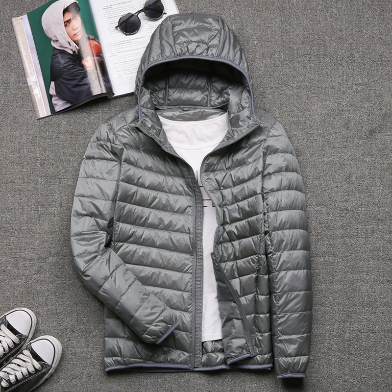Men Winter Duck Down Hooded Fluffy Jacket Portable Windproof Parkas 5xl 6XL