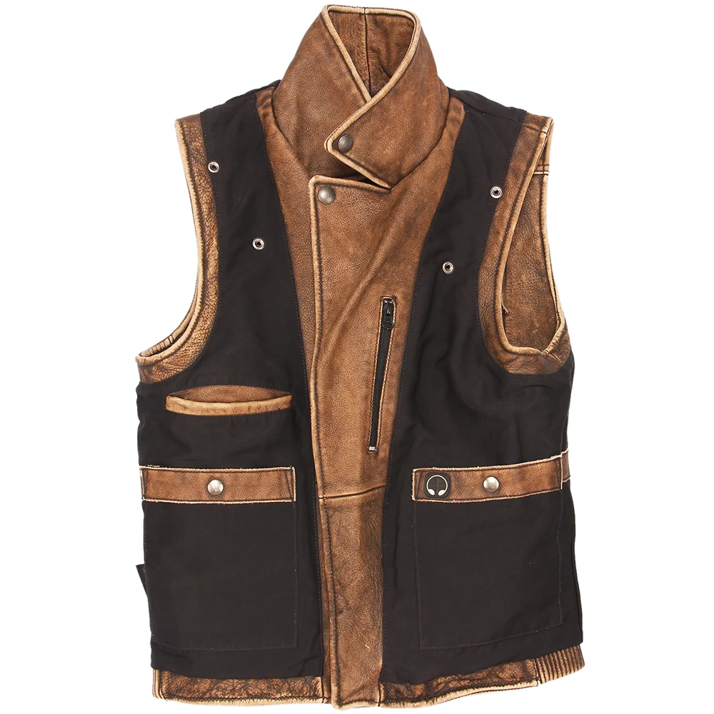 Vintage Brown Thick Motorcycle Vest Genuine Cowhide Men Biker Leather Vest Moto Leather Waistcoat Sleeveless Jacket M462