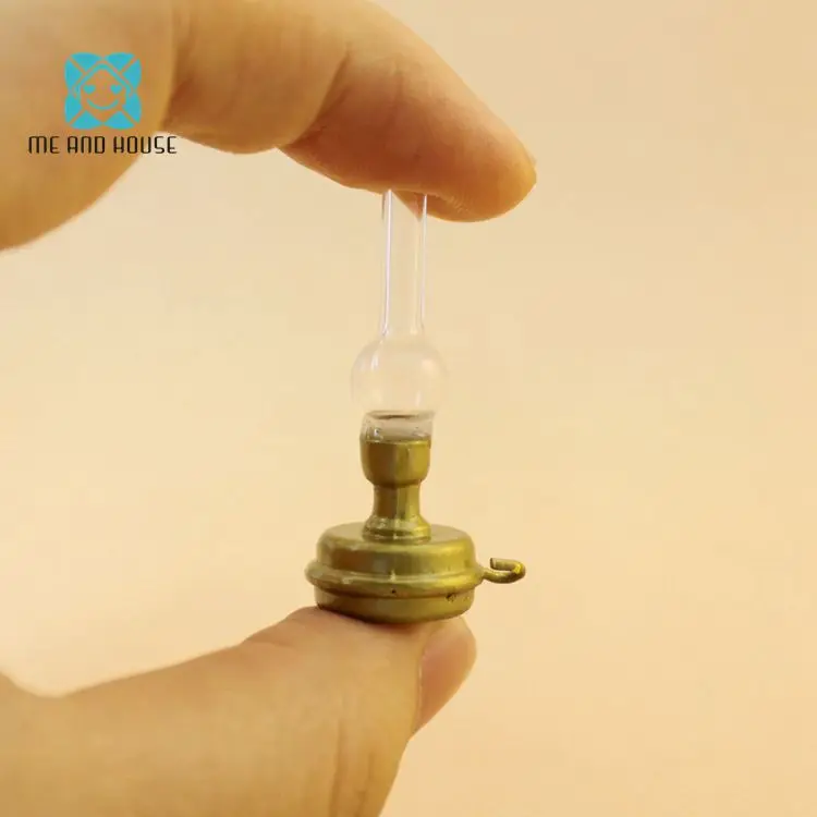 

1: 12 Doll House Scene Collocation Copper Base Glass Candlestick Vintage Kerosene Lamp