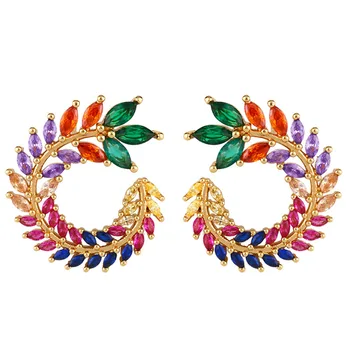 

multi color rainbow cubic zircon branch leaf c shap fashion ladies earring for women