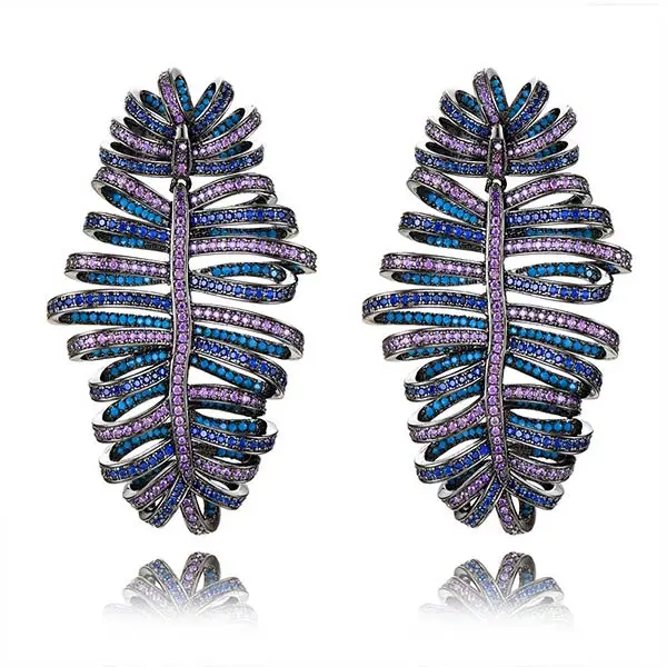 Multicolor GODKI/знаменитые Подвески Макси перо Модные женские сережки кубические серьги-подвески с цирконом для женщин Свадебные аксессуары - Окраска металла: Multicolor