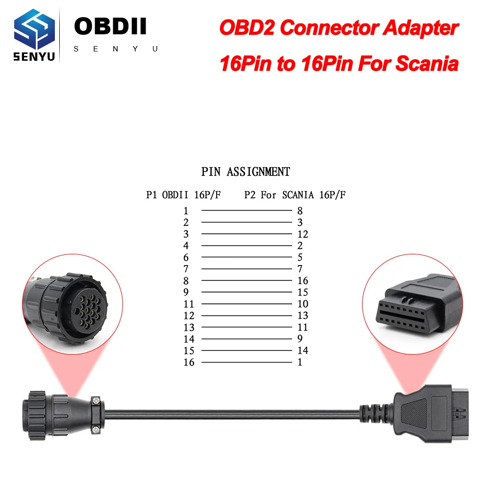Адаптер соединителя OBD2 для грузовика Scania 16 Pin OBD в OBD2 16 Pin для Scania OBD OBD2 Диагностический авто инструмент OBD2 удлинитель