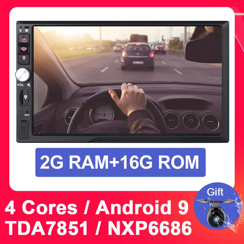 Eunavi 2Din 4GB 64GB 7'' Universal Android 9 Car Radio multimedia PC GPS Navi Stereo 1024*600 touch Screen bluetooth wifi NO DVD - Цвет: 2G 16G PX3