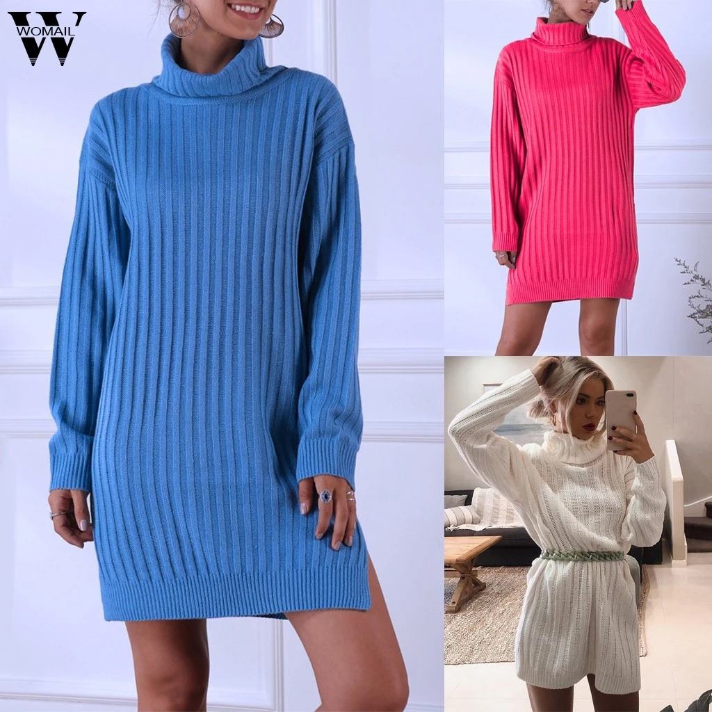 Womail, 3 цвета, однотонный, Повседневный, зимний, модный, узкий вязаный свитер, платье, женские топы, водолазка, pull femme nouveaute
