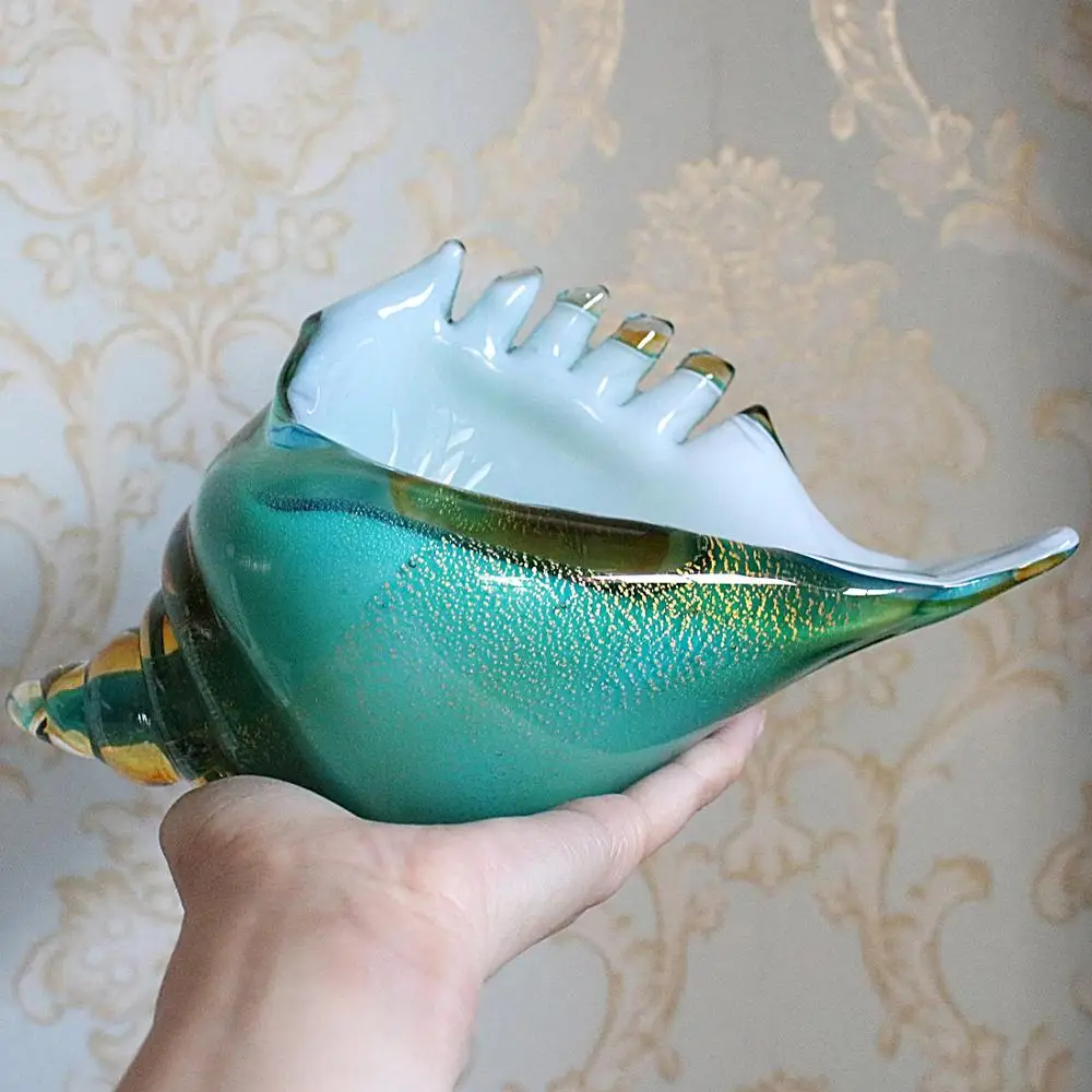 Green Art Glass Sea Shell Hand Blown Glass Conch Figurine Paperweight  Sculpture Home Decoration Wedding Ornament
