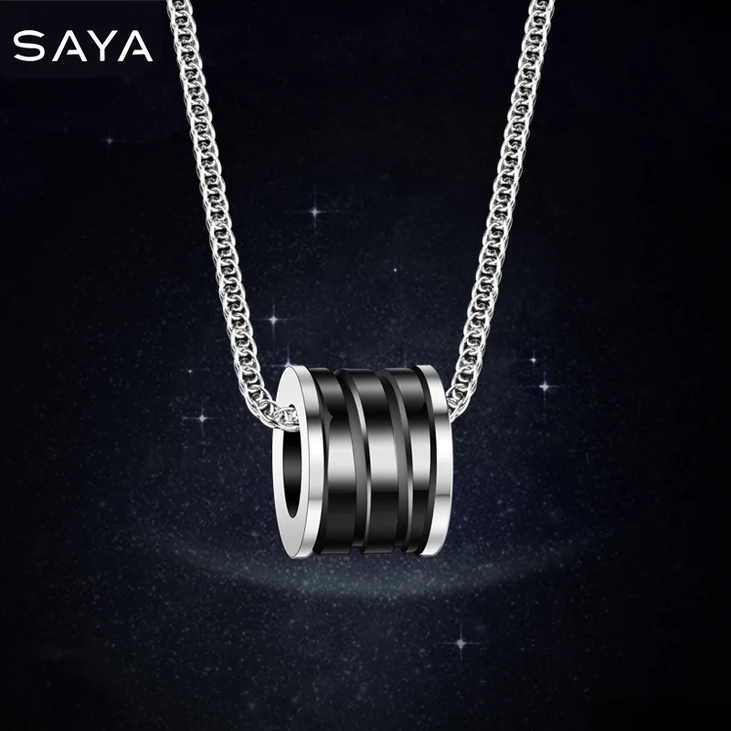 

Necklace for Men, Personality Sweater Chain Hhip Hop Pendant Clavicle Chain Black and White Ceramic Pendant, Engraving