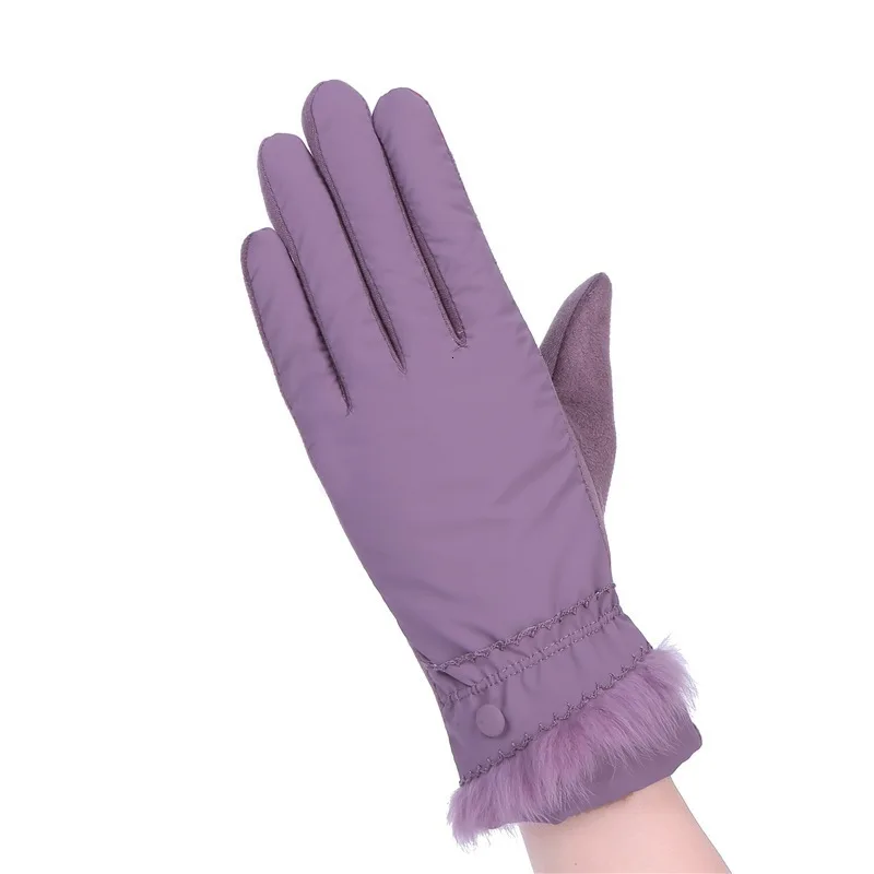 Осенне-зимние теплые меховые варежки перчатки высокого качества Модные женские имитация кожи Кролик Вышитые Перчатки Горячая Распродажа Мода - Цвет: 027C-bean
