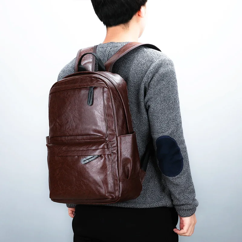 

Backpack Men's Korean-style Casual MEN'S Backpack Travel Breathable Wearable Computer Bag PU Leather School Bag