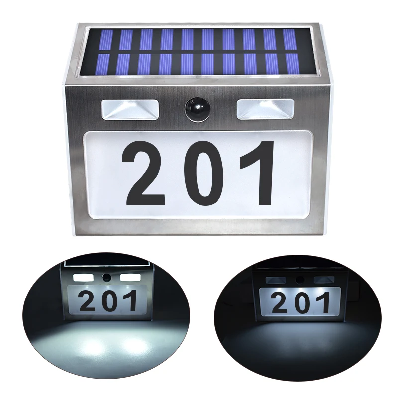 

Solar Powered LED House Address Number Stainless Steel Doorplate Light With Motion Sensor Solar Light For Garden Home Yard Door