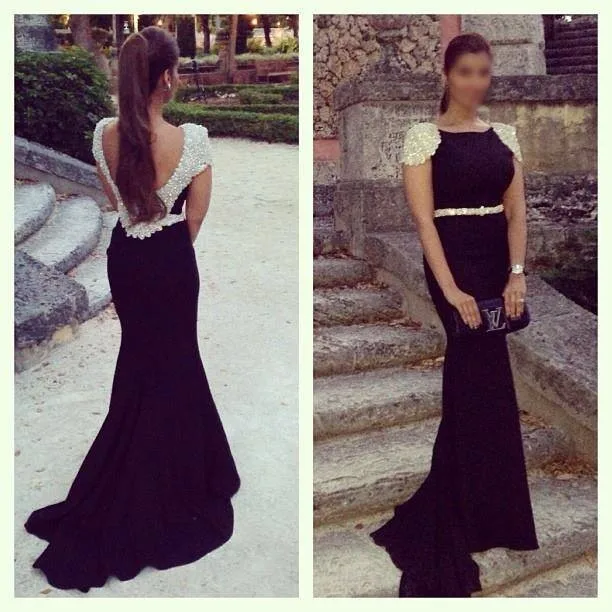 

Backless Long Elegant Evening prom gown Black Mermaid Formal Rhinestones robe de soiree abendkleider mother of the bride dresses
