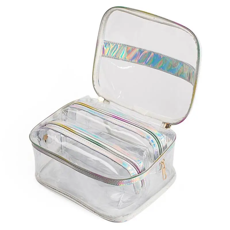 3pcs Colorful Fashion Laser Makeup Bag Set Multipurpose Clear Portable Travel Toiletry Bag Cosmetic Bags Storage Bags For Travel Cosmetic Bags Cases Aliexpress