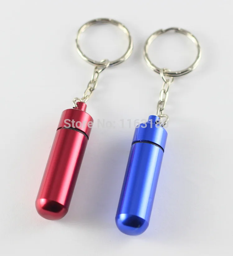 

100 pcs/lot Waterproof Aluminum Pill Box Case Bottle Keychain Metal Holder Container for Travel Camping Hiking free shipping