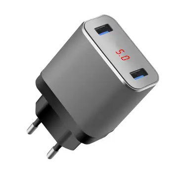 

Portable Dual USB Port 5V 2.4A LED Display Wall Charger Aluminum Alloy Travel Fast Charger Plug AC Adapter For Cell Phone Tablet