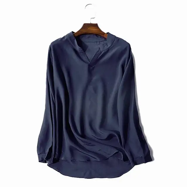 New 2021 100% Silk Blouse Top Women High Quality Pure Silk Shirt Blue Summer Broken Size Limited Quantities 1