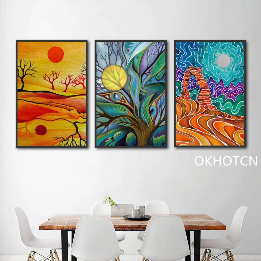 

Canvas Painting Cartoon Landscape Wall Art Tree Posters and Prints Wall Pictures for Living Room Decoration Home Decor