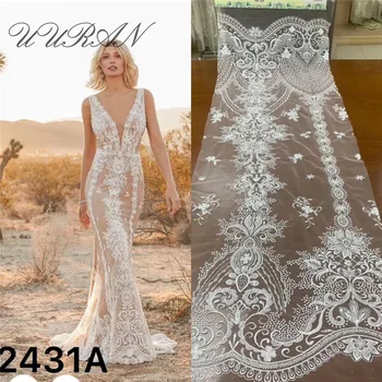 

high grade tulle lace African French fabric with full beads embroidery net lace fabric for wedding dress