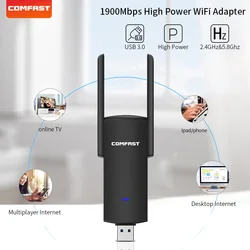 Adaptador wi fi, usb 3.0, 1900mbps, banda dupla 5ghz, 2.4ghz, 802.11ac rtl8814au, antena dongle de rede para laptop e desktop