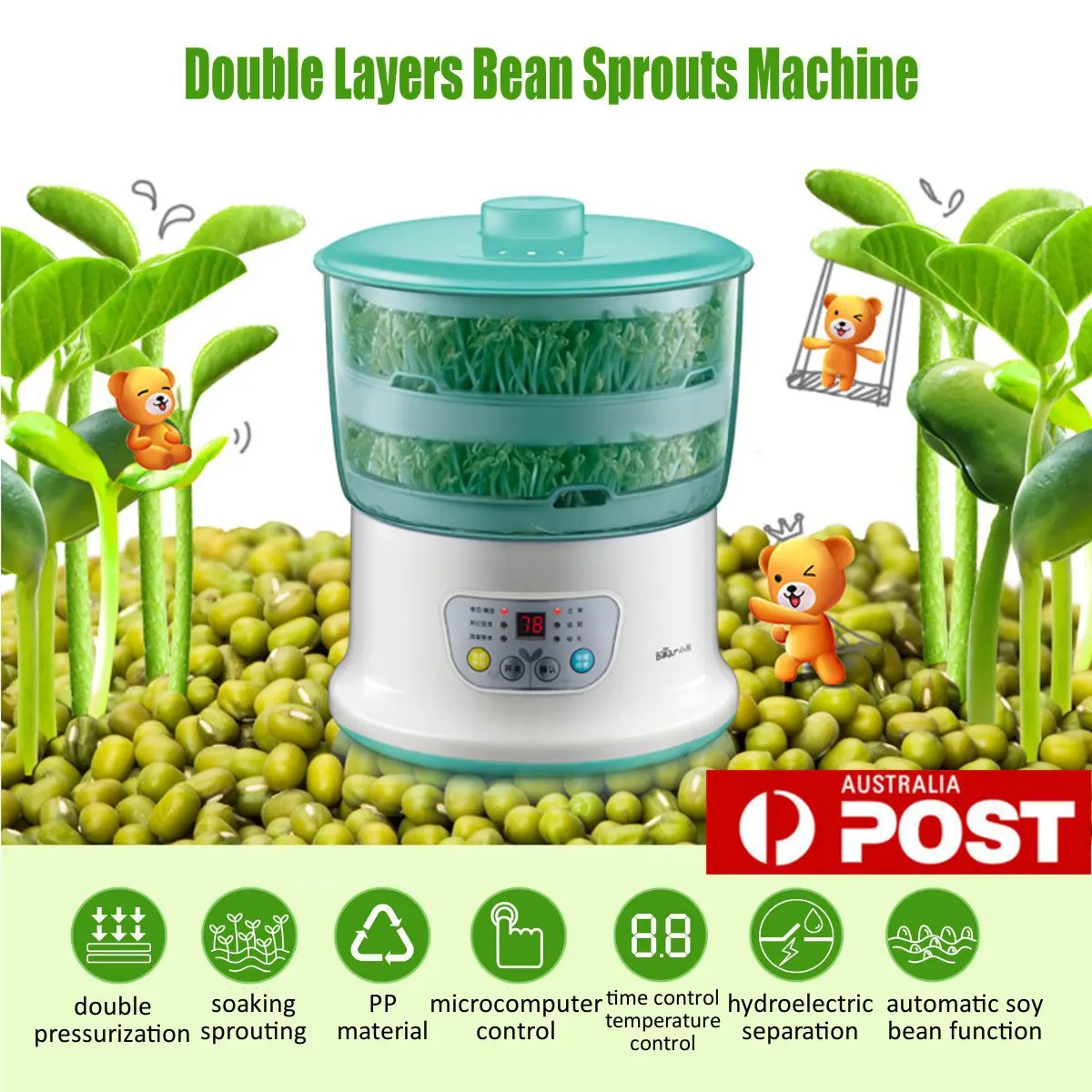 YOUPIN Bear DYJ-S6108 Автоматическая 20 Вт 220 в л двухслойная машина для Росток бобов Бытовая для здоровья
