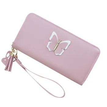 

Women's Wallet Female Korean Butterfly Large-Capacity Simple Solid Color Mobile Phone Bag Wallet