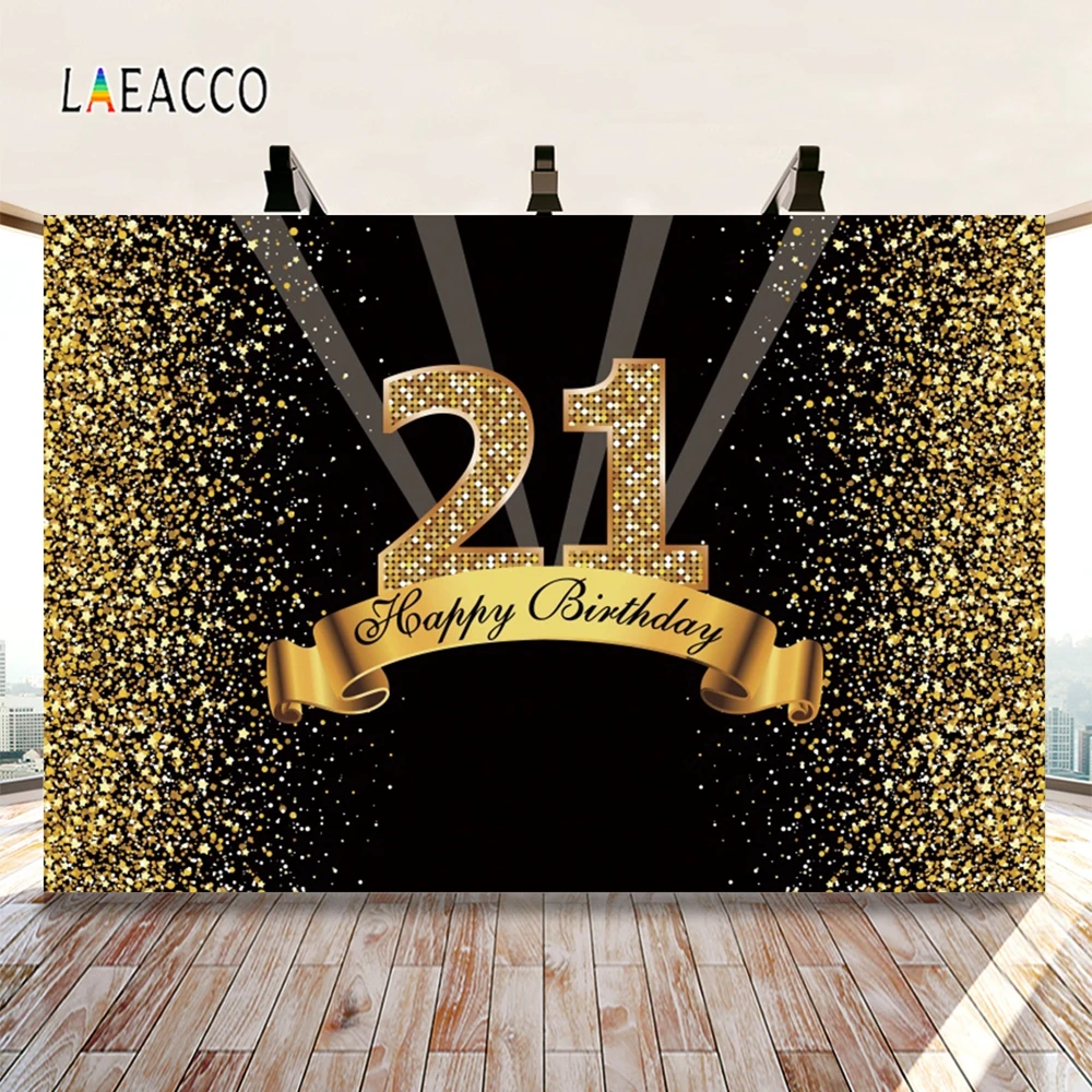 

Laeacco 18th 20 30 40 50 55th Birthday Party Gold Dot Party Banner Photo Backdrop Photophone Photocall Background Photo studio