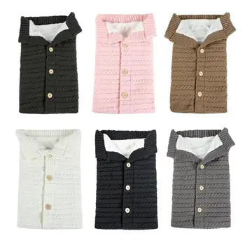 

Newborn Baby Winter Warm Sleeping Bags Acrylic Fibres Permeability Soft Durable Front Button Knitted Swaddle Wrap 60X30cm