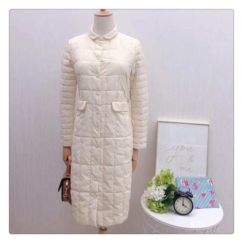 beige Sanishroly Autumn Winter Women Long Coat Drawstring Ultra Light Down Coat Parka Female White Duck Down Jacket Plus Size 2XL S716 - Цвет: beige