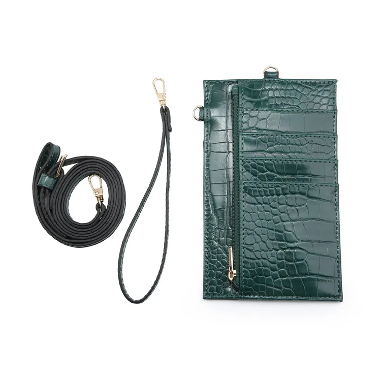 Crocodile Green Тонкий кожаный чехол для мобильного телефона с тиснением под крокодиловую кожу, кошелек для телефона, чехол из кожи питона, ремешок, кошелек для телефона на шею - Цвет: Crocodile Green