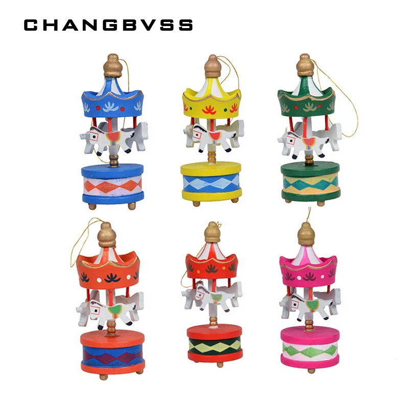 

12pcs/Lot Mini Wood Carousel Christmas Tree Decorations Ornaments Christmas Decoration For Home adornos de navidad home decor