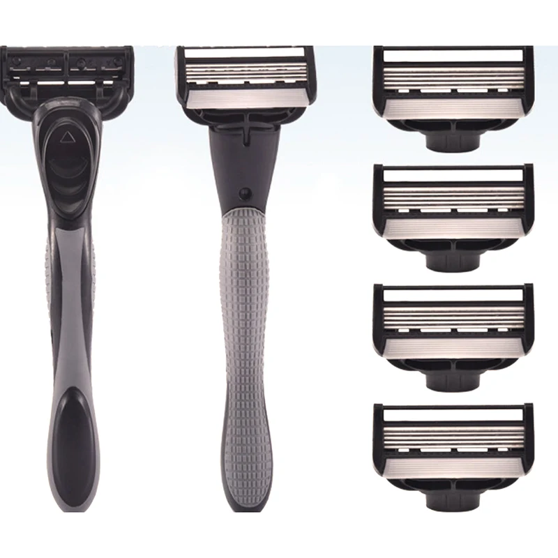 New 4pcs Black Razor Blade For Men Face Care 5Layers Shaving Cassette Stainless Steel Safety Blades Suit