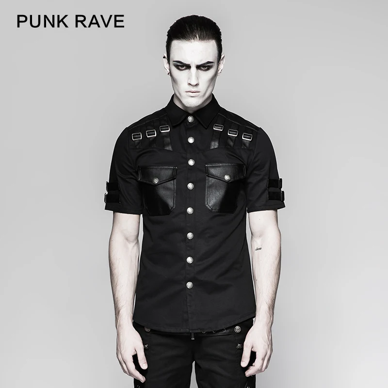 Punk Rave Homme Gothique Shirt Top à manches longues boutonnée Rock scène Clubwear 