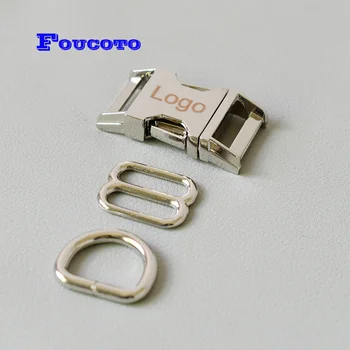 

200 sets engrave logo ID metal side clasp buckle D ring slider 25mm straps for dog collar bags harness DIY sewing accessories