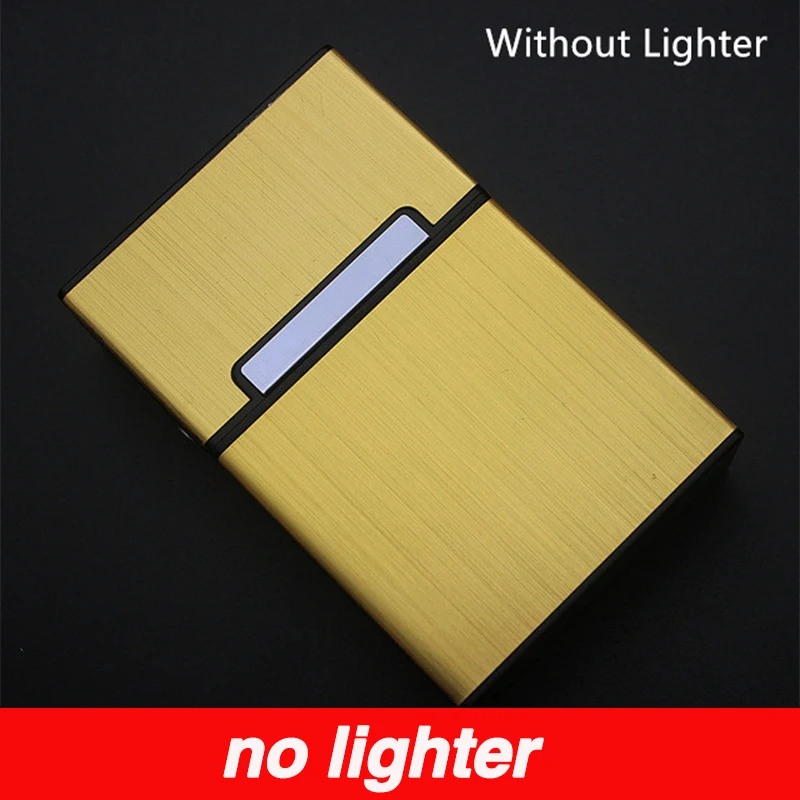 Gold no lighter Портативный чехол для сигарет с зажигалкой, 20 шт., держатель для сигарет, водонепроницаемая сигаретная коробка, USB перезаряжаемая электрическая зажигалка для мужчин, подарки - Цвет: Gold no lighter