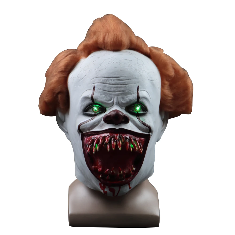 green light Новая светодиодная маска Pennywise латекс Stephen King It 2 шутливые маски шлем Хэллоуин вечерние страшные бутафорские аксессуары 3 типа - Цвет: green light