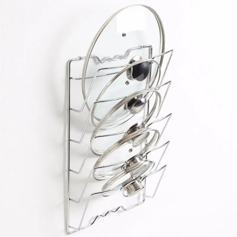 Metal Pan Lid Holder Anti-fall Wall Mount Multi-layer Storage Rack Save Space Rustproof Pot Cover Rack Tools Kitchen Accessories