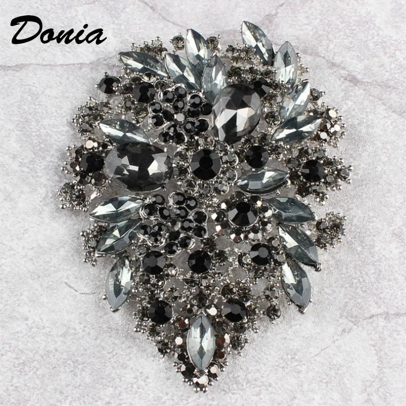 Donia Jewelry Fashion Europe and USA High-end Brooch Bride Rhinestone Flower Alloy Big Brooch Coat Accessories - Окраска металла: gray