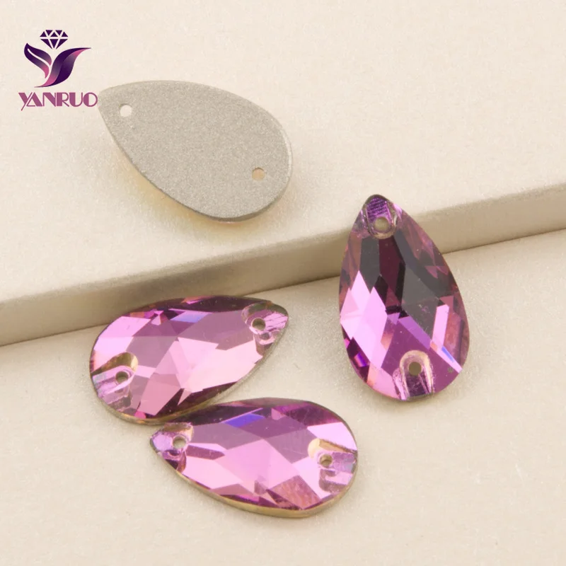 YANRUO 3230 Drop Rose Sew on Stones Crystal Flat back Sewing Rhinestones Pink Glass Beads For