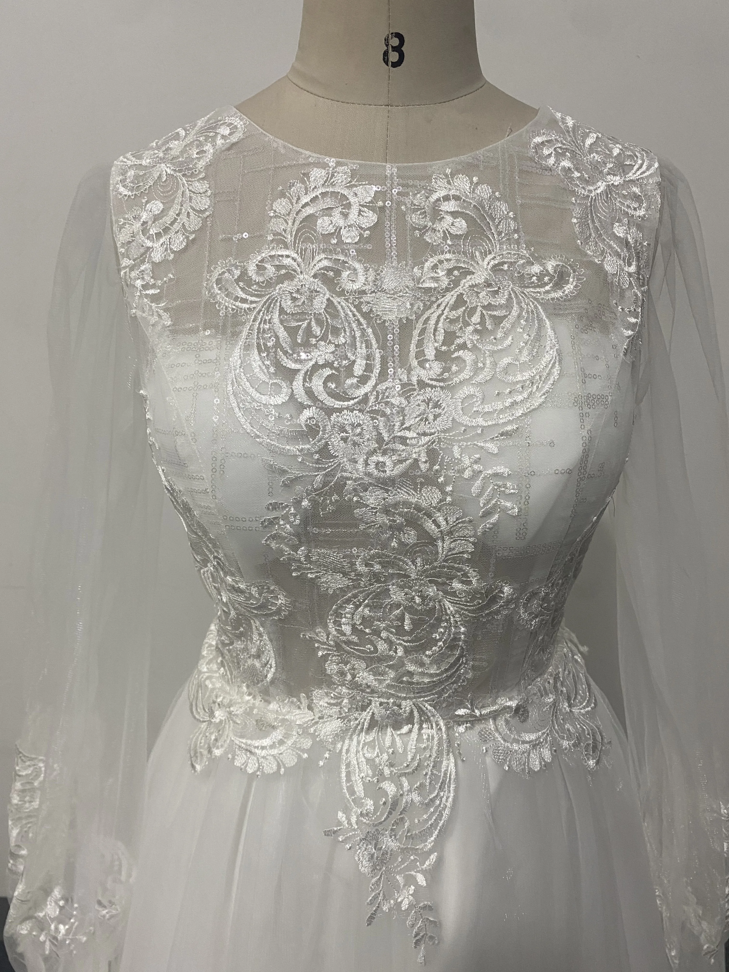 Fashion A-line Lantern Long Sleeve Wedding Dresses Lace Applique Boho Illusion Back Noivas Sposa Suknia Robe De Mariee